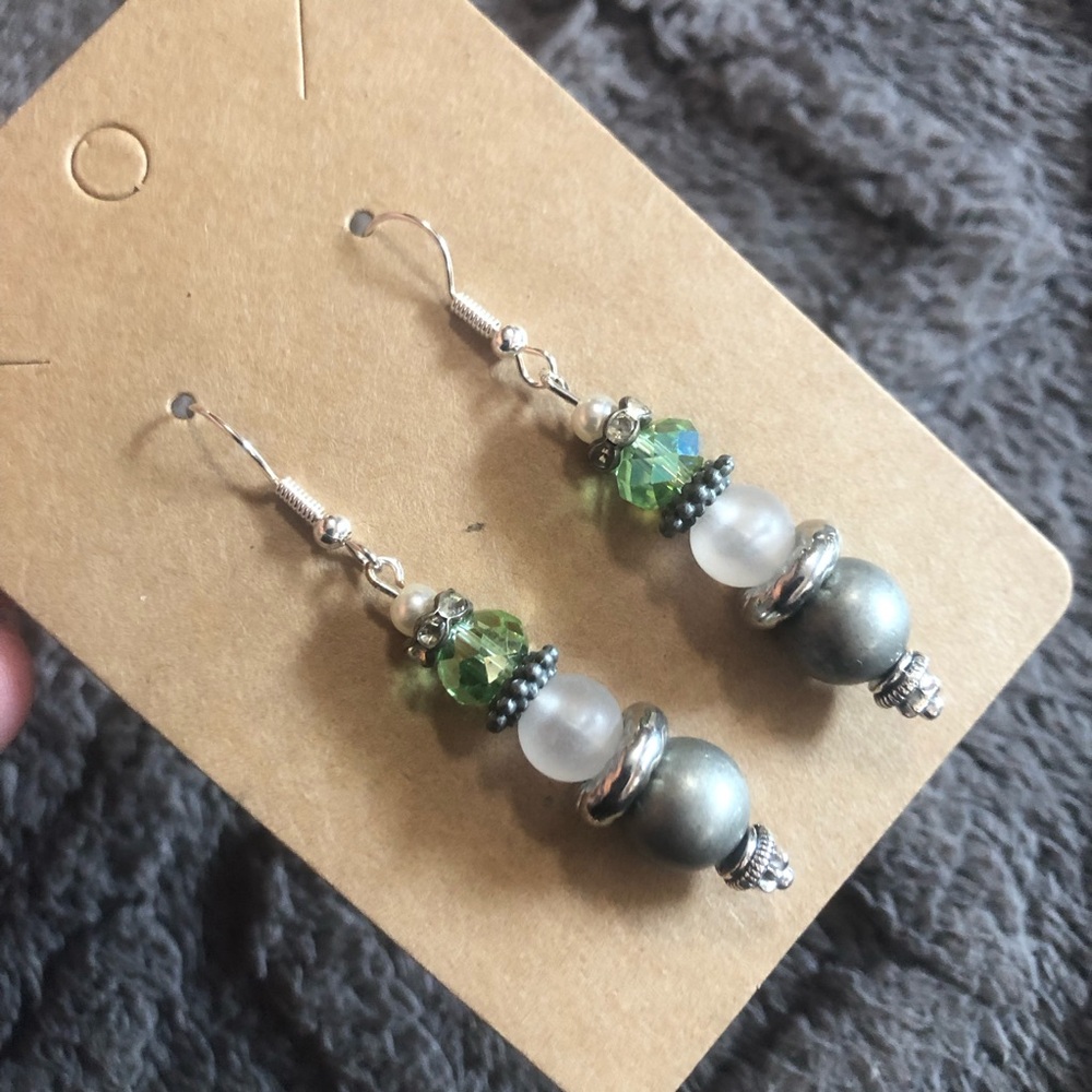 Handcrafted vintage bead glass rhondelle dangle earrings
